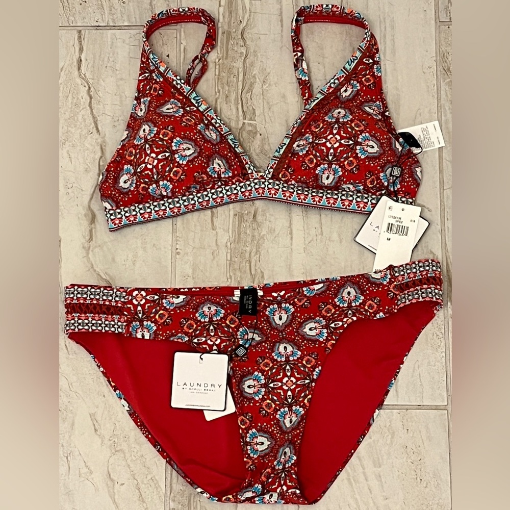 NWT Laundry red patterned bikini